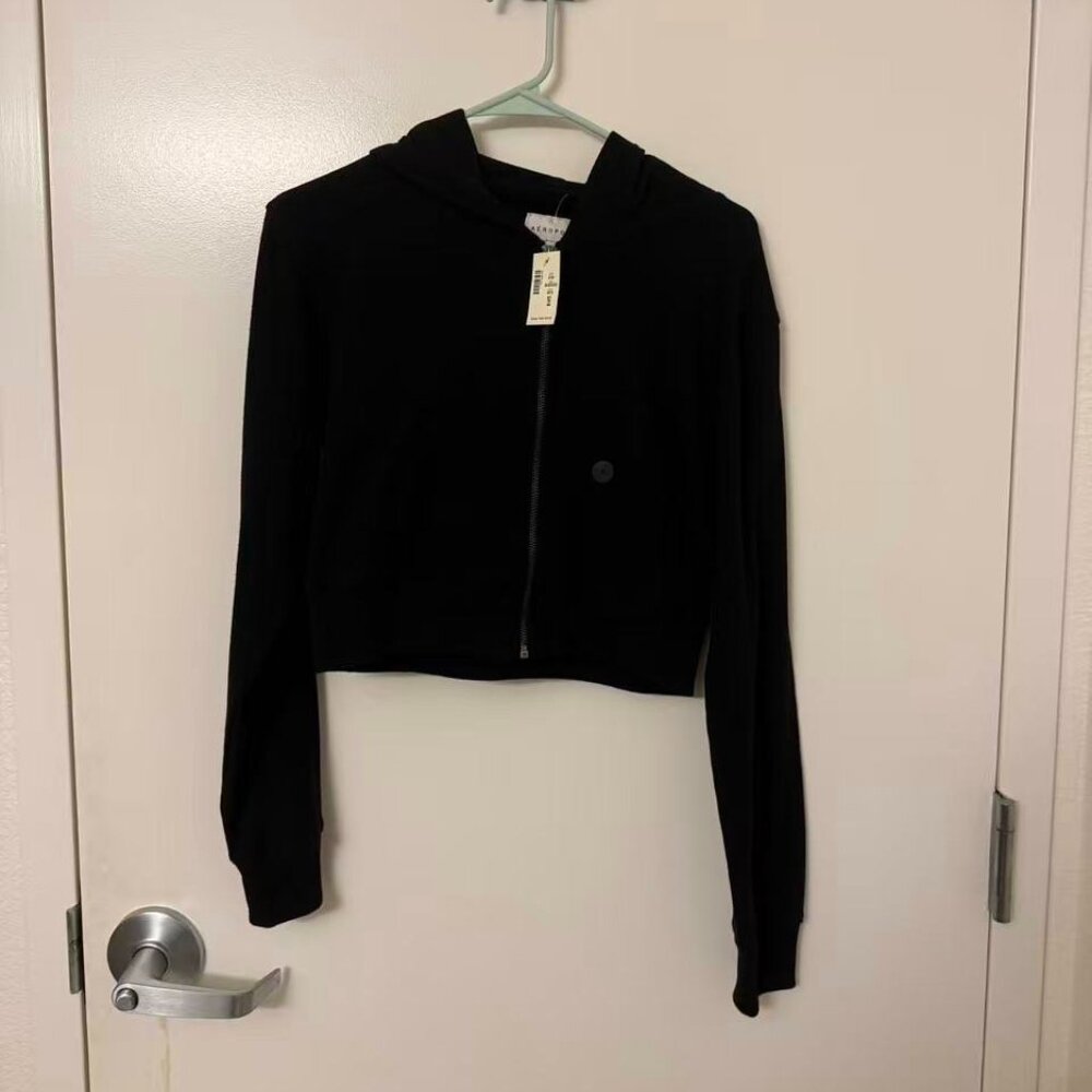 Aeropostale Knit Cropped Zip-Up Jacket Black Size 8
